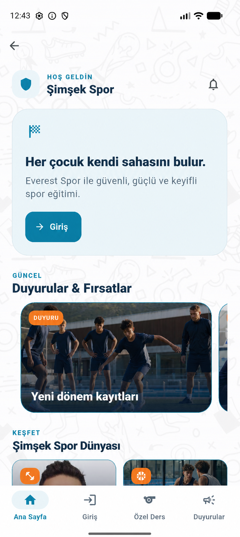 GloWes kulüp ve veli ekranı